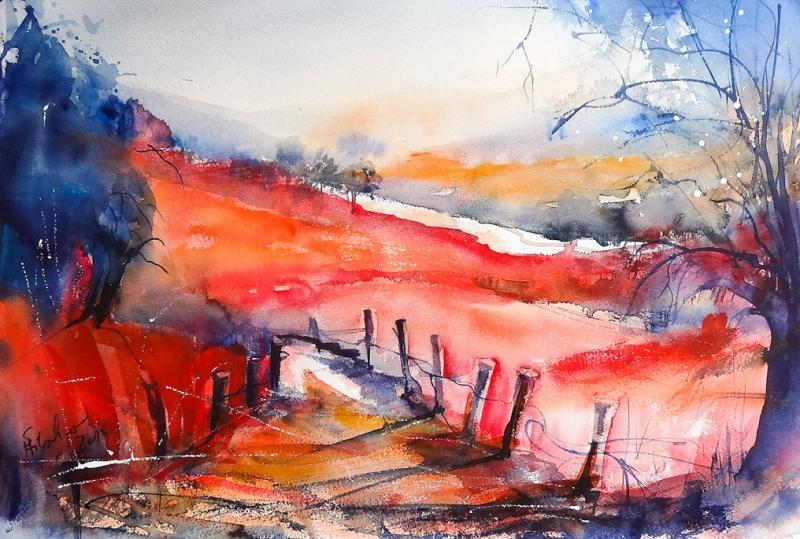 Landschaft abstrahiert und verfremdet in Aquarell